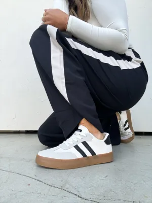 Striped Lace Up Flat Sneakers