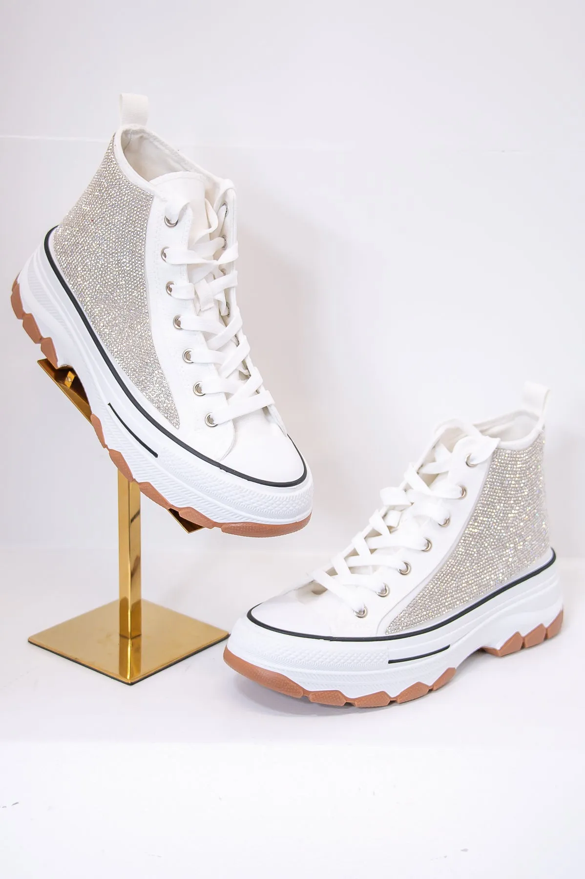 Successfully Stylin' White/Silver Bling Platform Sneakers - SHO2661WH