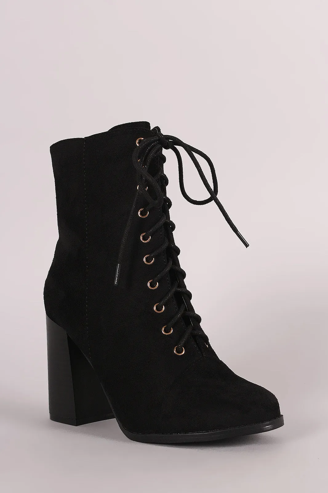 Suede Combat Chunky Heel Boots