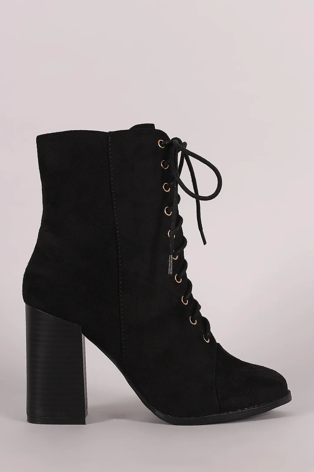 Suede Combat Chunky Heel Boots