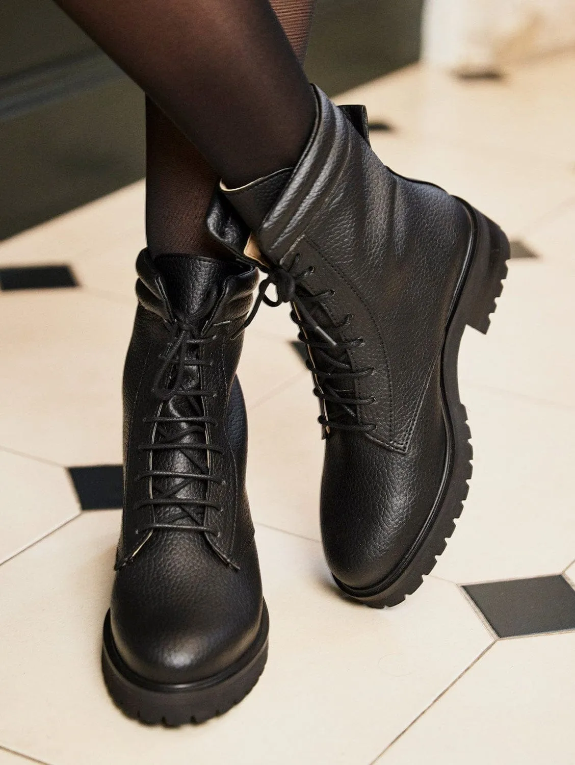 Suspicion Vegan Apple Leather Combat Boots | Black