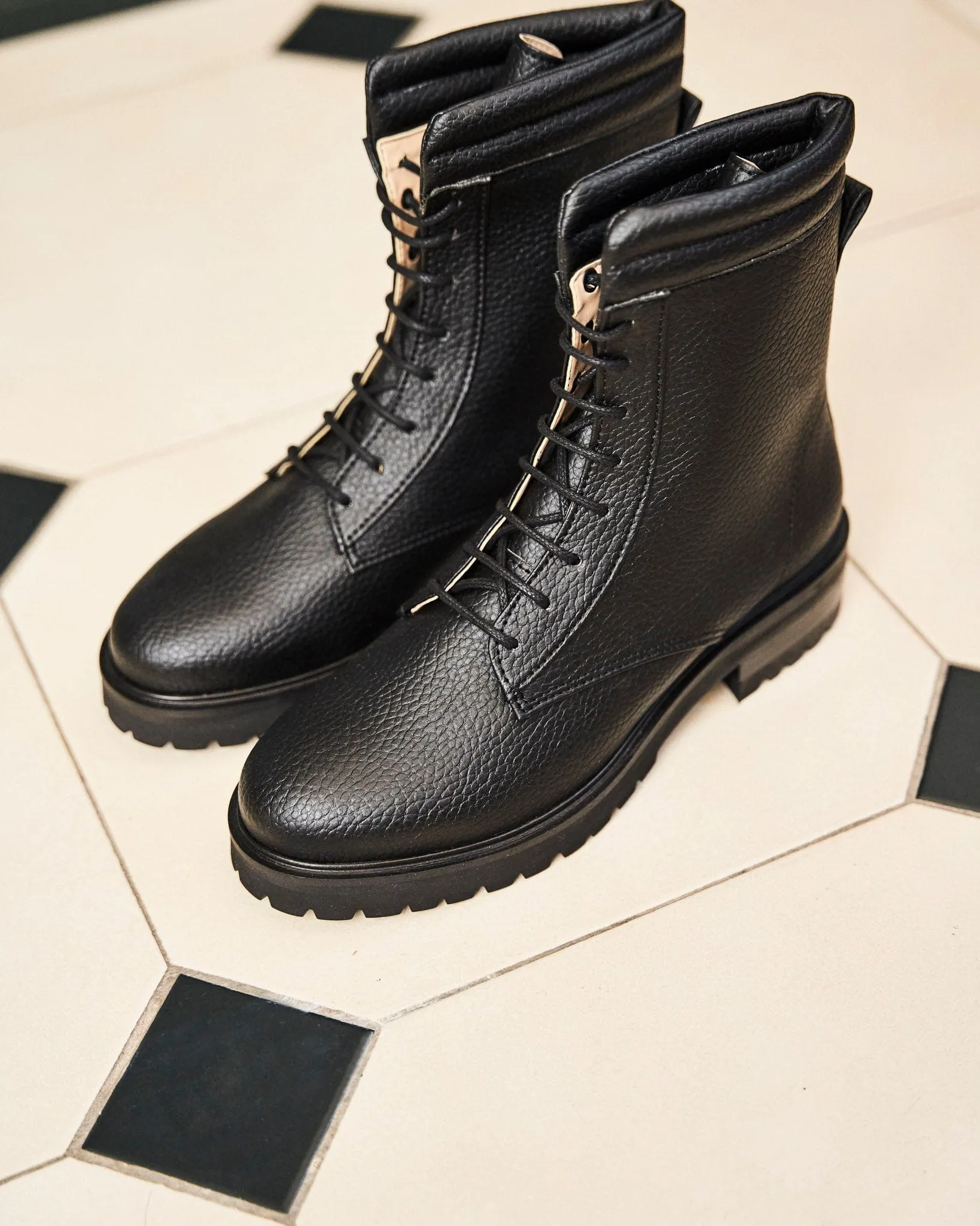 Suspicion Vegan Apple Leather Combat Boots | Black