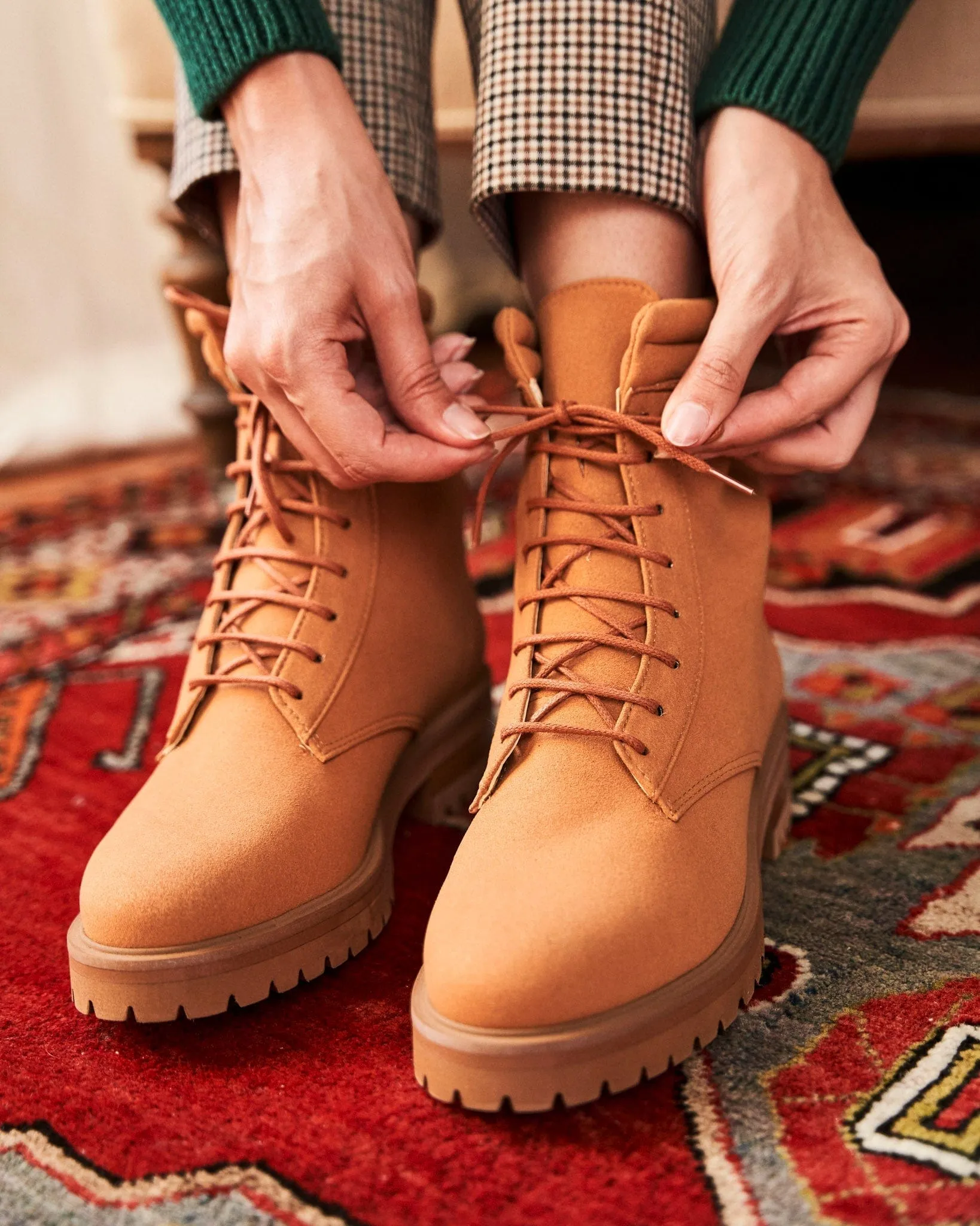 Suspicion Vegan Suede Combat Boots | Caramel