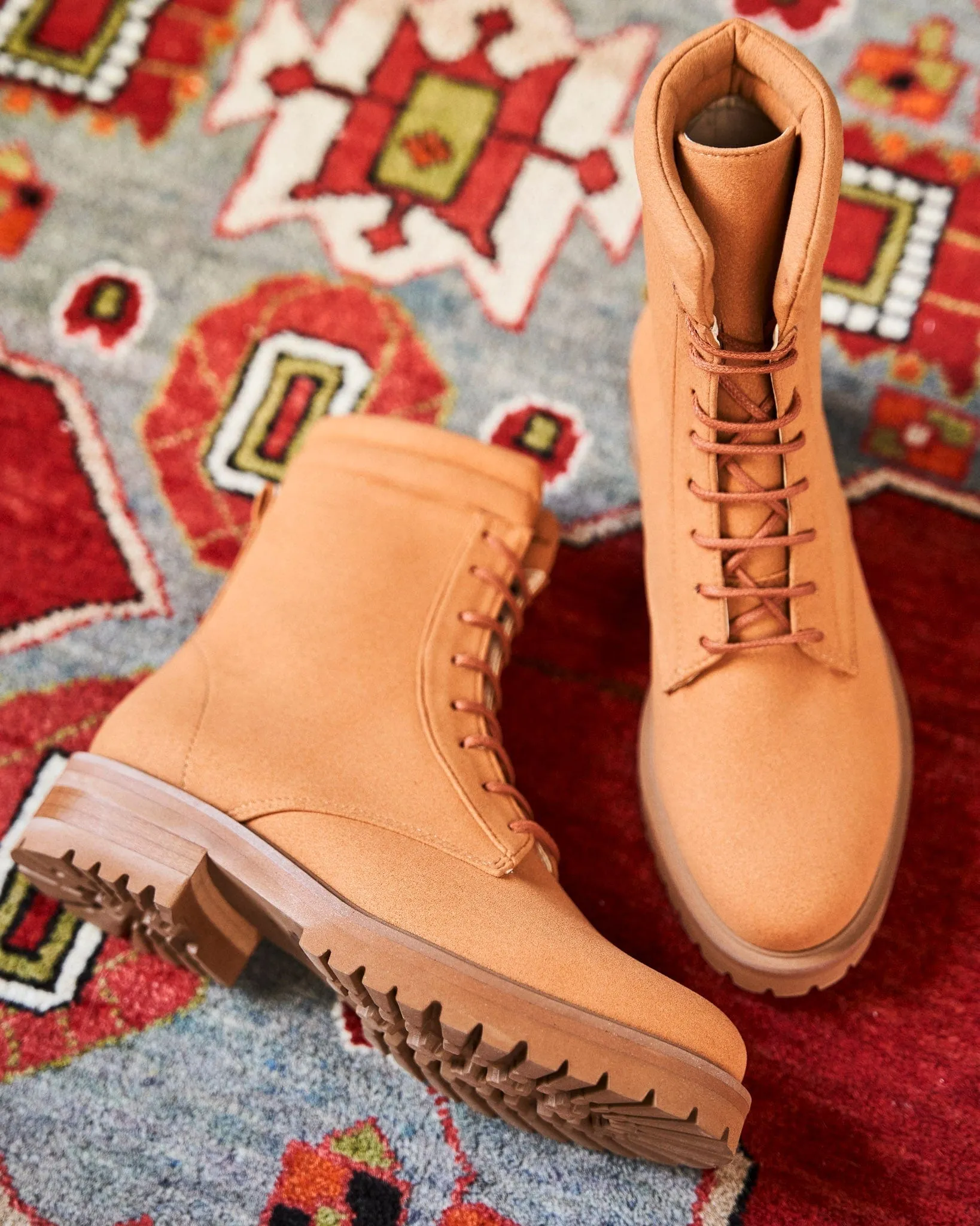 Suspicion Vegan Suede Combat Boots | Caramel