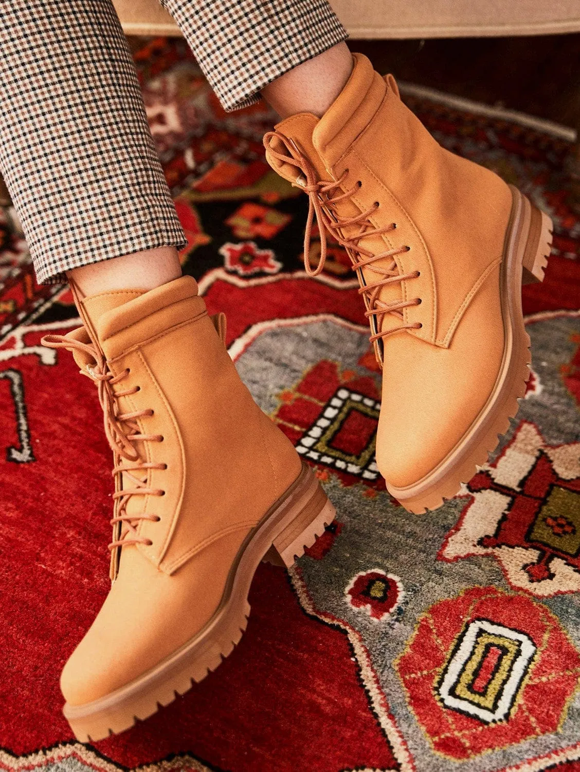 Suspicion Vegan Suede Combat Boots | Caramel