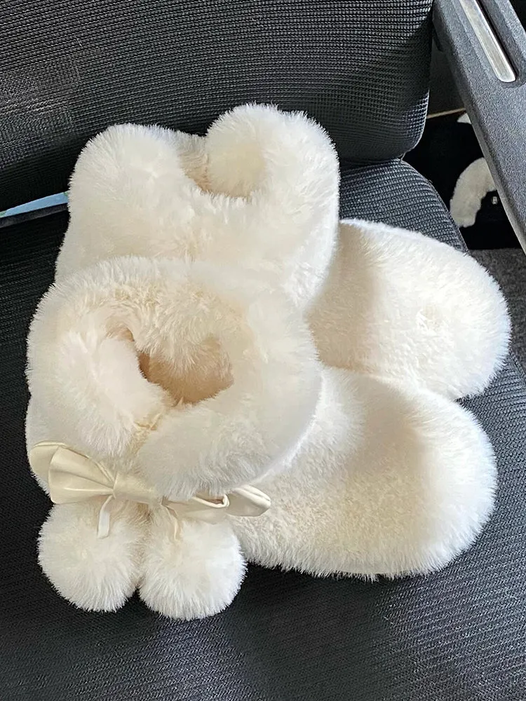 Sweet and cute round fur ball snow boots