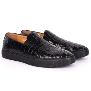 Terry Taylors All Black Croc Leather Sneaker Shoe