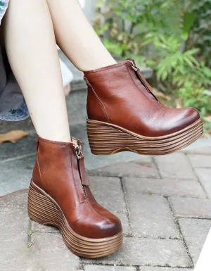 Thick-soled High-heeled Vintage Wedge Boots