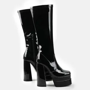 Thick Waterproof Platform Chunky Heel Side Zipper Mid-calf Boots