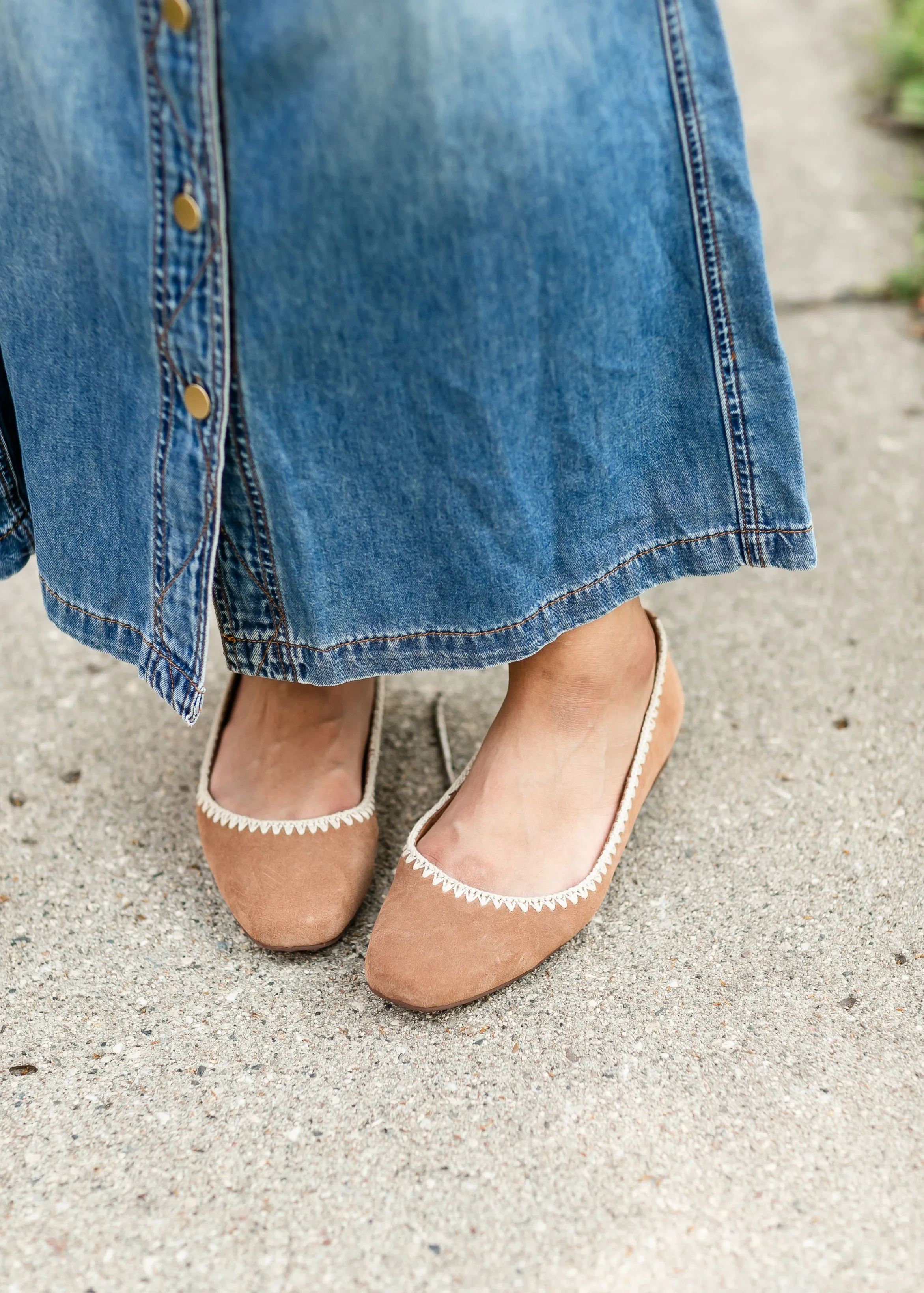 TOMS® Briella Brown Deco Stitch Suede Flat - FINAL SALE