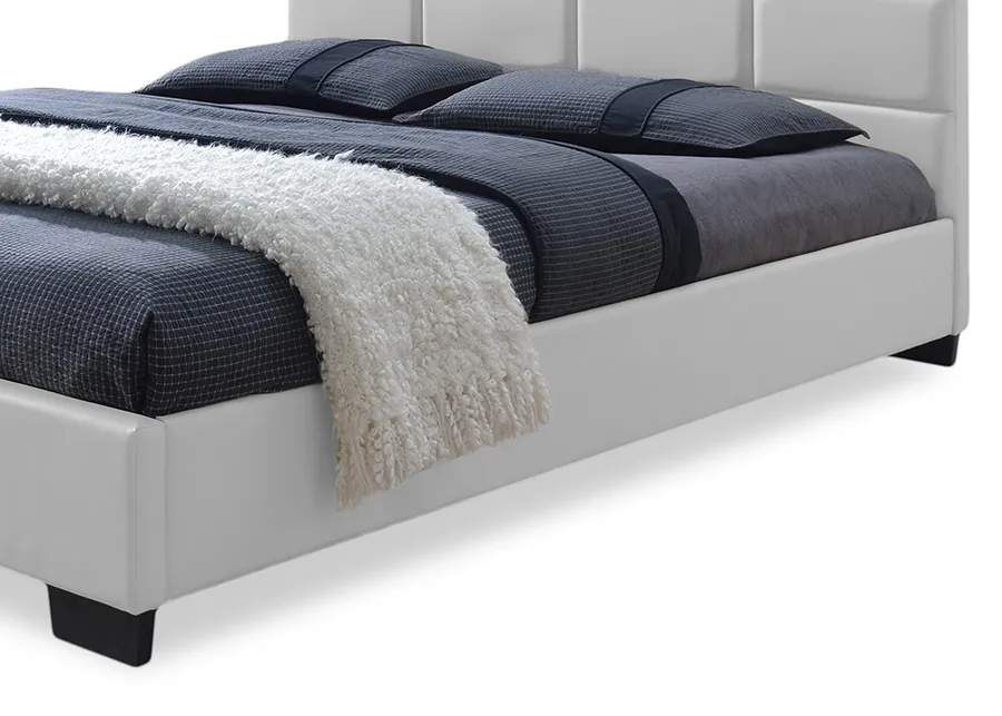 Vivaldi | White Faux Leather Padded Platform Base Queen Size Bed Frame