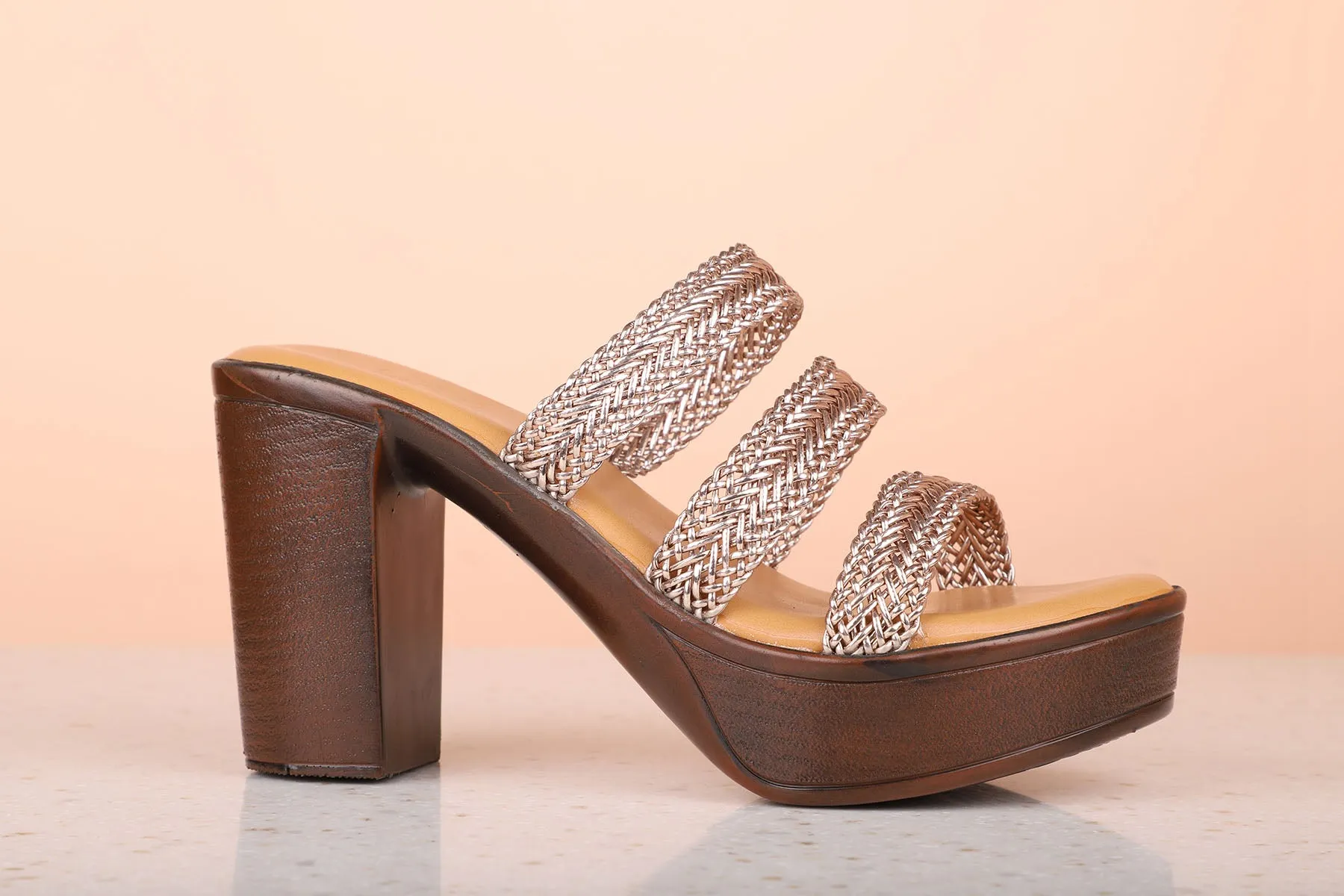 Women Rose Gold Textured Platform Sandals