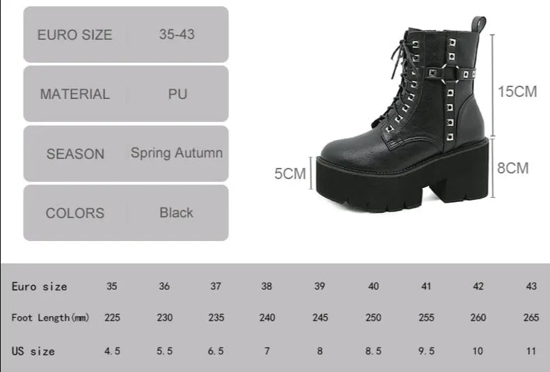 Womens Platform Boots Ankle Boots Goth Chunky Heel Combat Boots Lace Up Zip Knight Booties