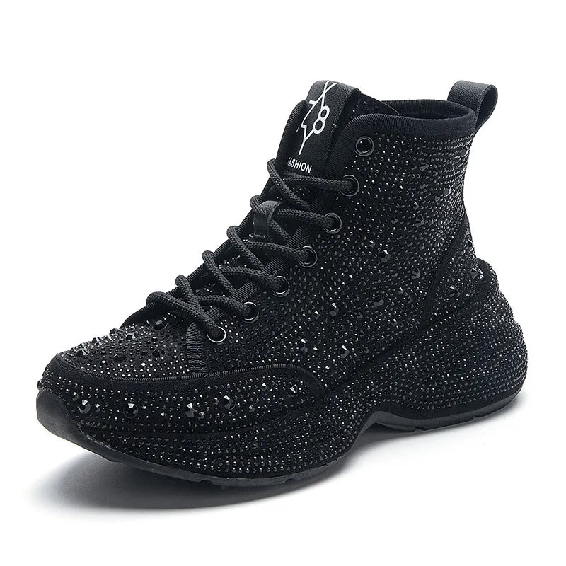 Women's Rhinestone Platform Shoes Fashion High Top Sneakers