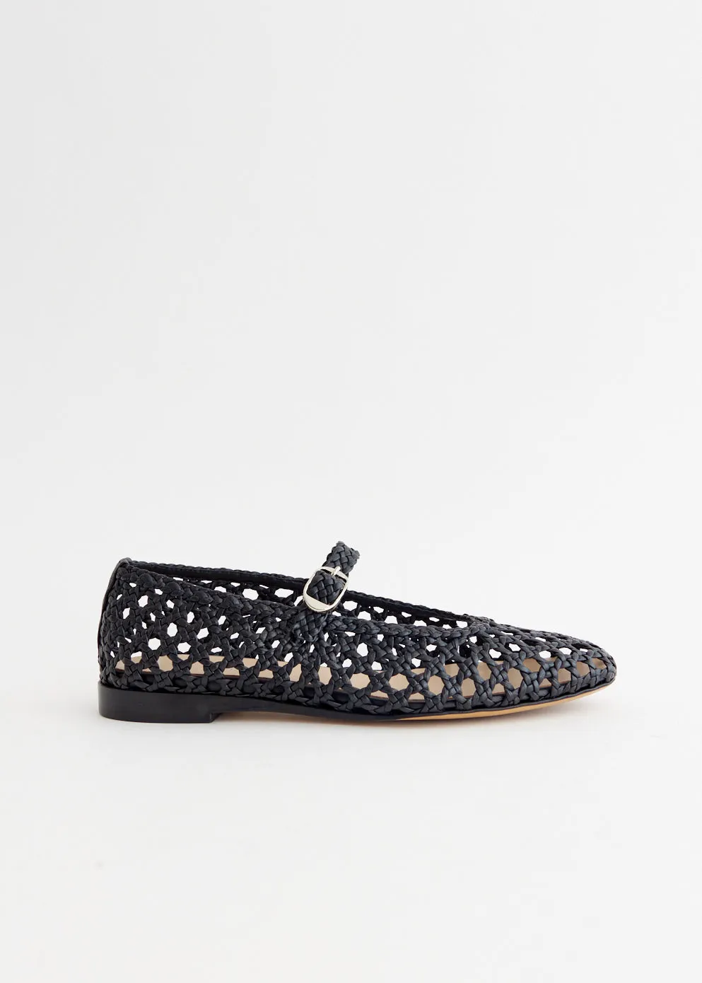 Woven Leather Mary Jane Flats