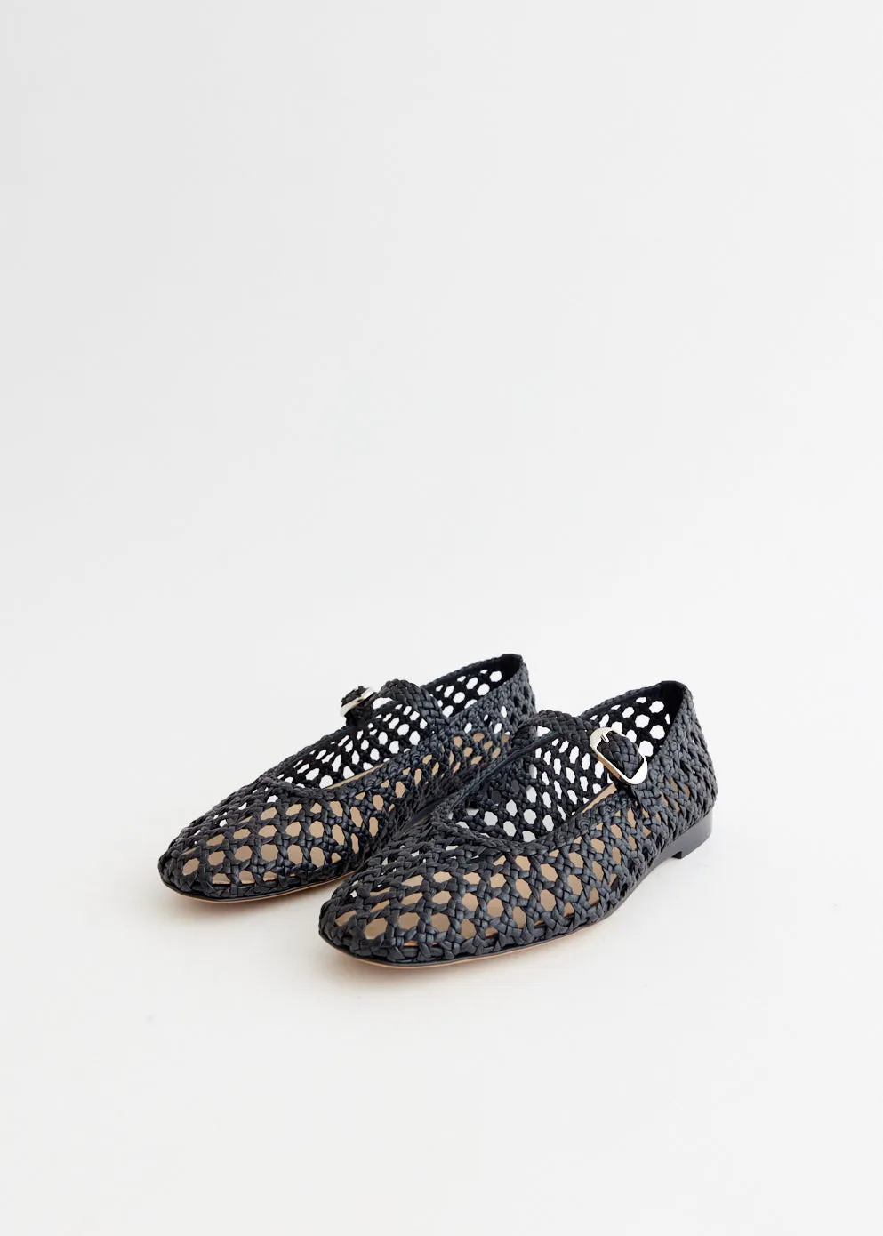 Woven Leather Mary Jane Flats