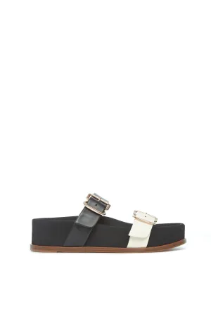 Wren Platform Sandal in Black & Ivory Nappa Leather