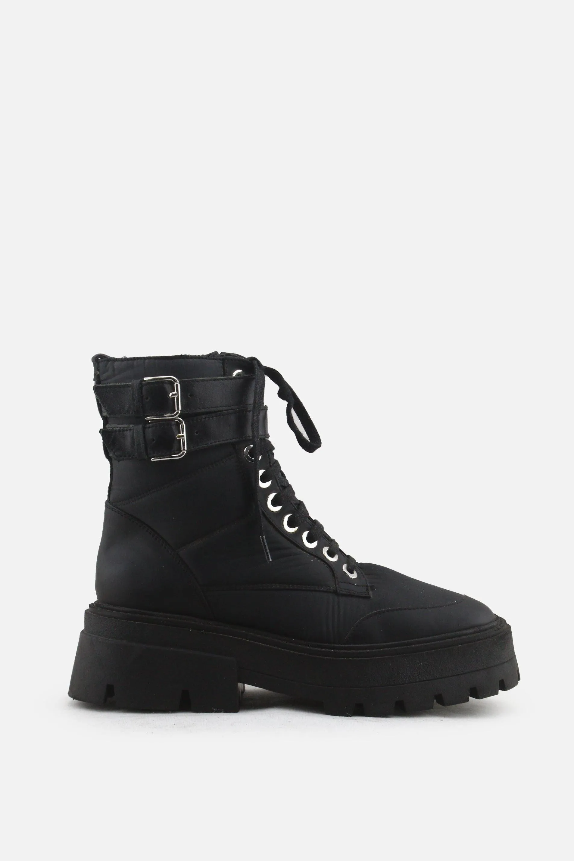 Zara Zipper Laces Buckle Straps Combat Boots | Textile