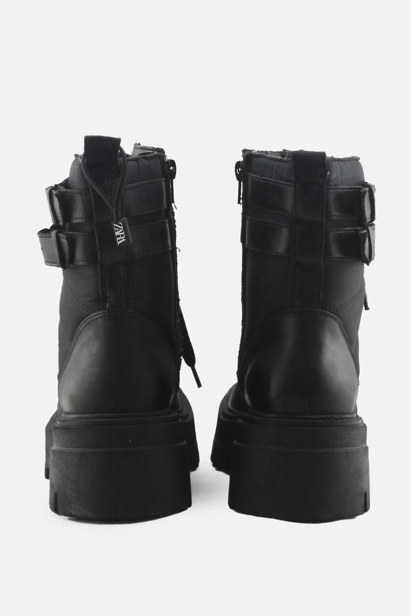 Zara Zipper Laces Buckle Straps Combat Boots | Textile