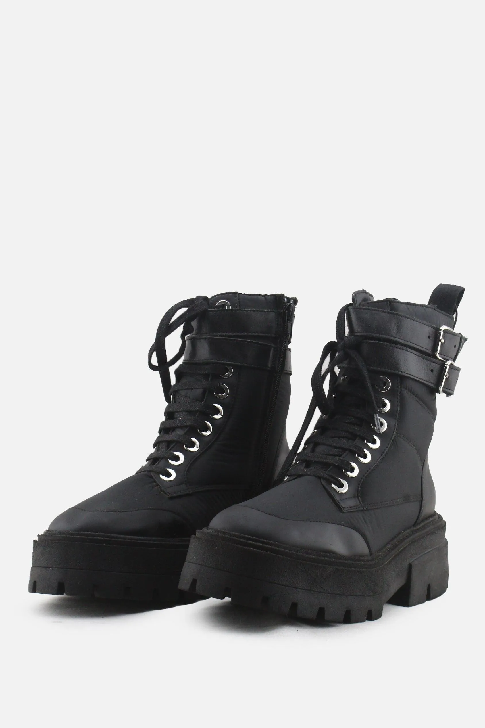 Zara Zipper Laces Buckle Straps Combat Boots | Textile